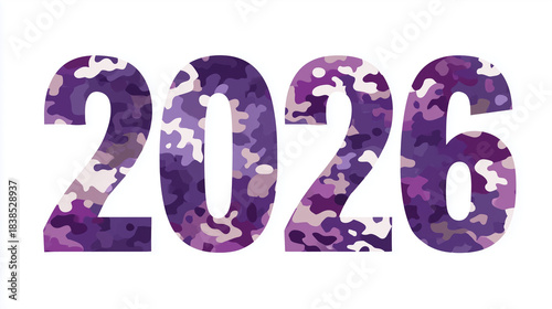 2026 is made with a purple overall pattern isolated on a white background.