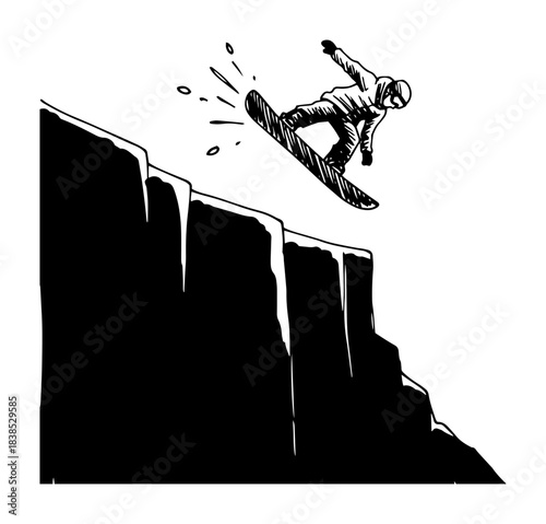 snowboarder jumping off a cliff extreme winter sport silhouette
