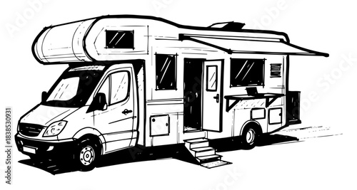modern camper van rv motorhome ready for a road trip sketch