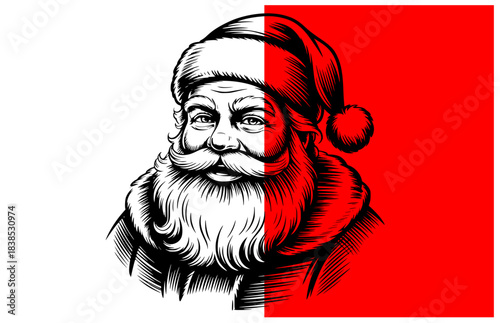 Santa Claus head portrait vintage engraving drawing classic Christmas winter character isolated on white for design
