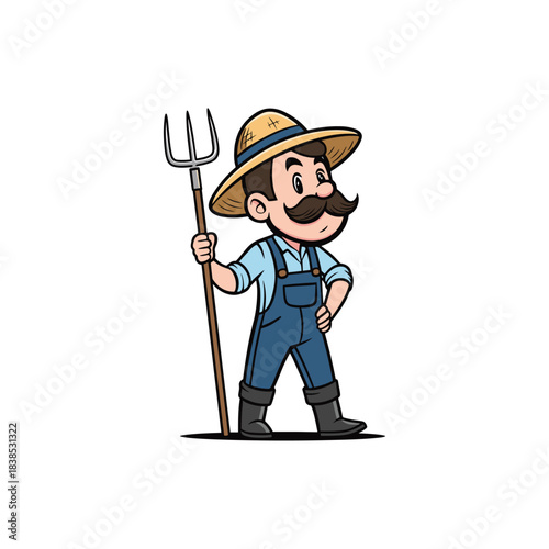 Farmer with a Pitchfork icon logo flat vector design