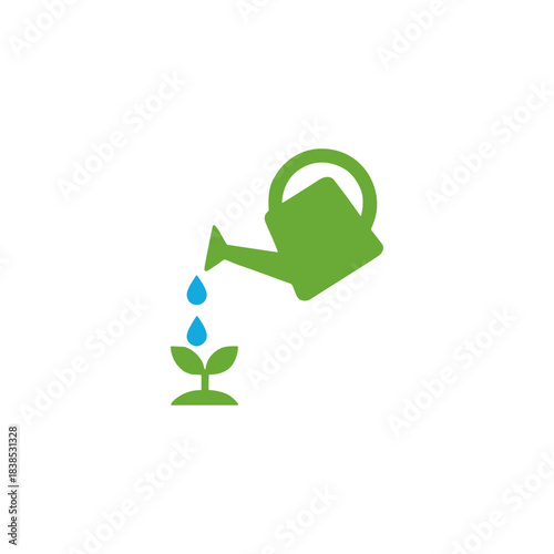 Watering plant, Growth icon logo flat vector design