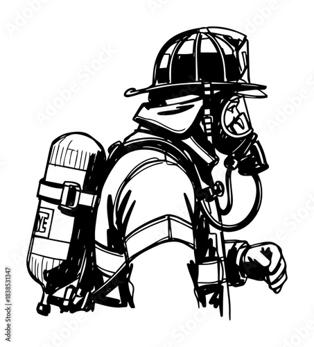 firefighter portrait with oxygen mask vector black silhouette