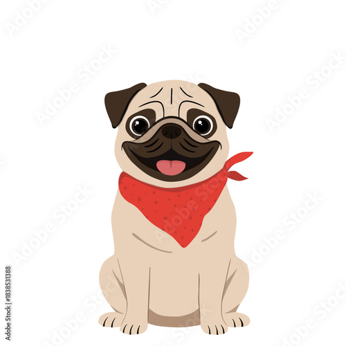 Cute Pug Dog Wearing Red Bandana Isolated Vector