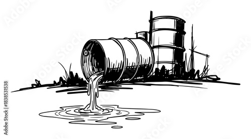 leaking oil barrel causing environmental spill vector shape silhouette