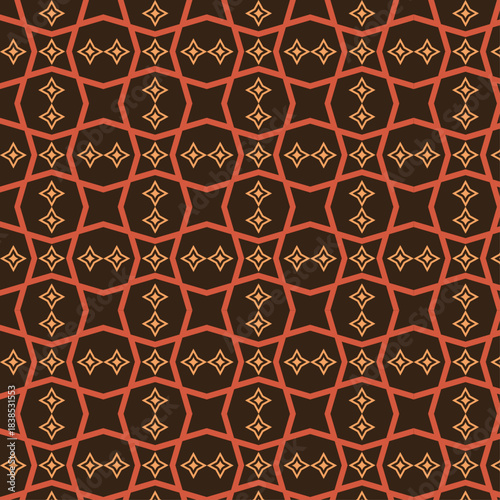 Retro Geometric Star Pattern in Brown and Orange - Vintage Seamless Background Design