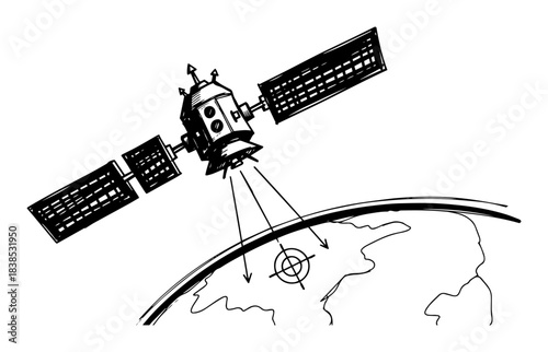 satellite orbiting earth sketch vector