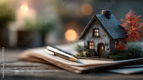 House Model on Notebook with Pen for Home Planning