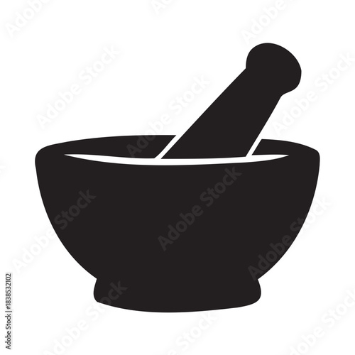 Black silhouette of mortar and pestle icon