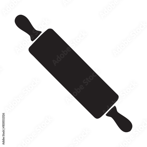 A minimalist black silhouette icon of a rolling pin
