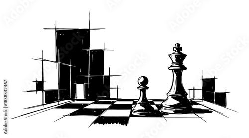 chess pieces business success strategy sketch