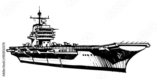us navy aircraft carrier warship at sea vector sketch