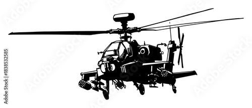 military attack helicopter in flight vector sketch