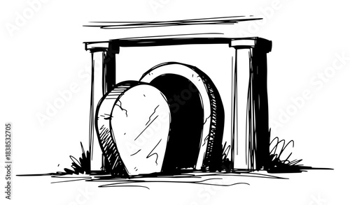empty tomb resurrection easter sketch vector