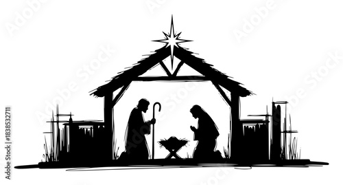 nativity scene christmas manger sketch vector