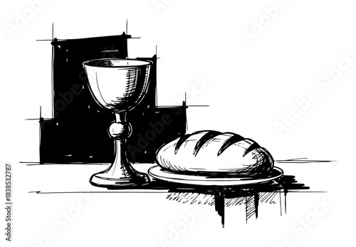communion bread and wine chalice sketch vector