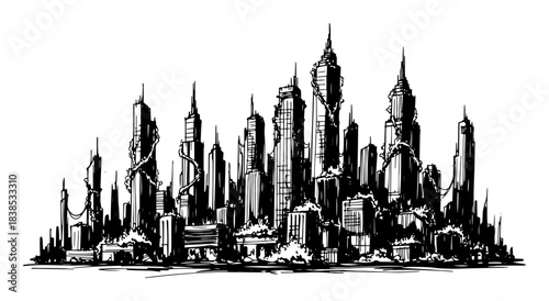 futuristic modern city skyline sketch vector