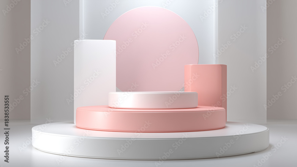 Naklejka premium Minimal Soft Pink and White 3D Podium with Round Display Stage