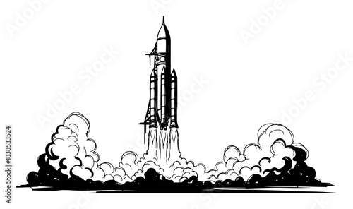 rocket launch blastoff with smoke plume vector shape silhouette