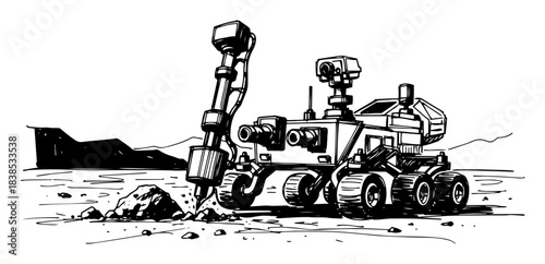 mars rover drilling surface sample collection vector shape silhouette