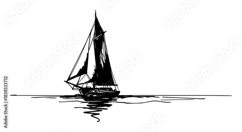 sailing boat on sea sketch vector