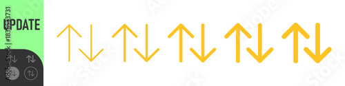 Twin up and down arrows icon set representing exchange, transfer, update, sync, data flow, and direction changes, colorful set of vector icons, outline, and solid styles