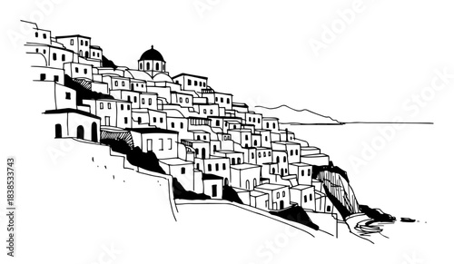 mediterranean coastal village sketch vector