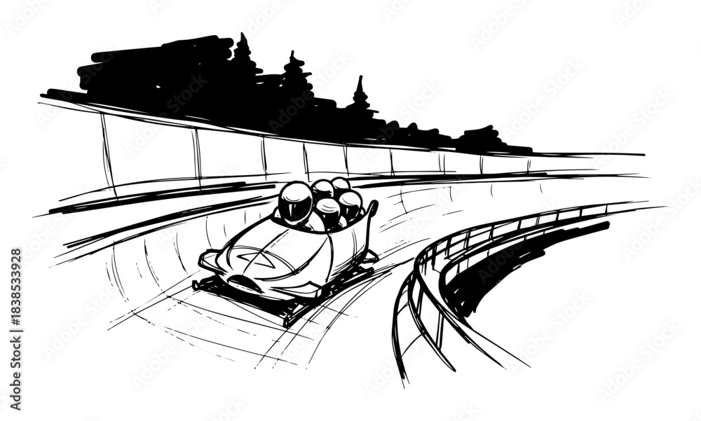 Naklejka premium bobsleigh team speeding on ice track vector shape silhouette