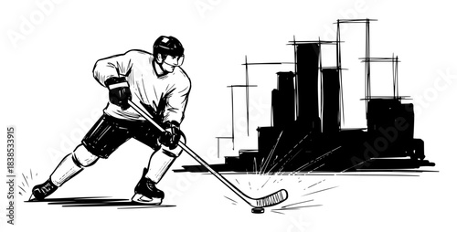 ice hockey player shooting puck vector shape silhouette
