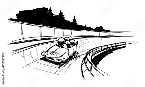 bobsleigh team speeding on ice track vector shape silhouette
