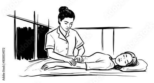 therapist giving massage to woman sketch vector