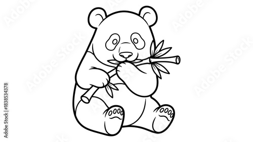 Cute panda eating bamboo line art for coloring books or educational materials