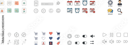 Assortment of modern flat icons for digital interfaces