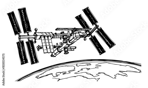 international space station orbiting earth vector shape silhouette