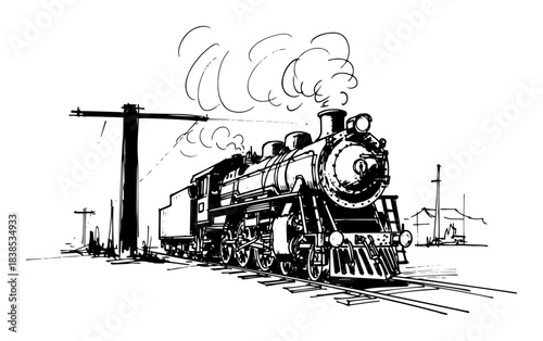 steam locomotive old train railway sketch vector