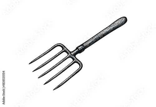 A vintage-style pitchfork isolated on white background — stock illustration.