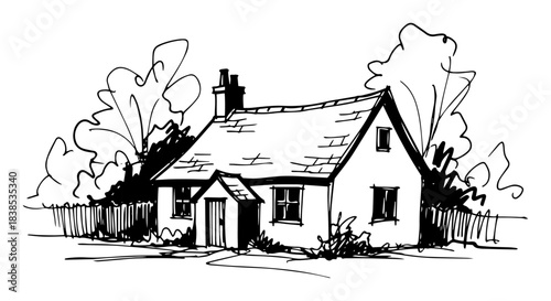 quaint country cottage with garden vector shape silhouette