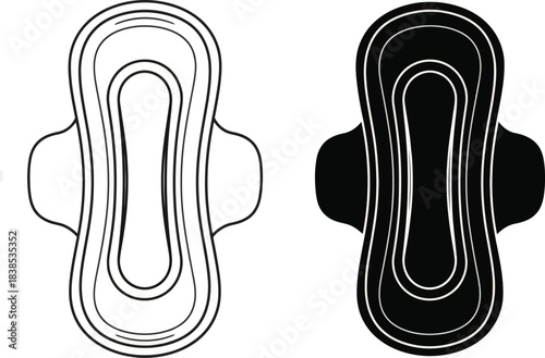 Sanitary pad outline and silhouette vector set