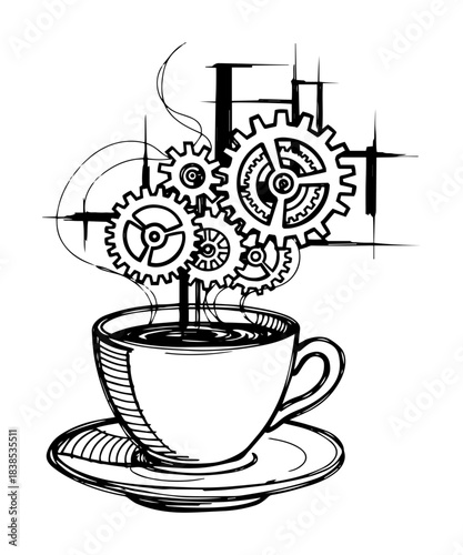 coffee cup with gears ideas sketch vector