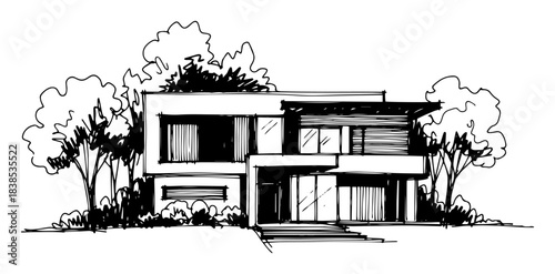 modern house architecture sketch vector