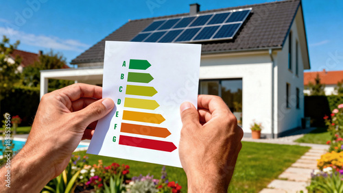 Maison avec panneaux solaire photovoltaïque, diagnostic de performance énergétique, dpe