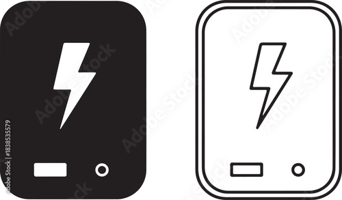 Power bank charging device icon set for portable energy, battery, and electricity supply. modern flat design illustration