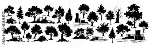 forest trees collection landscape sketch vector