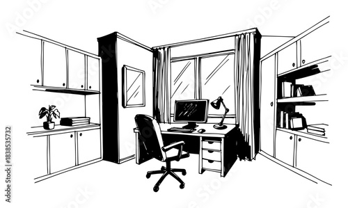 modern home office workspace sketch vector