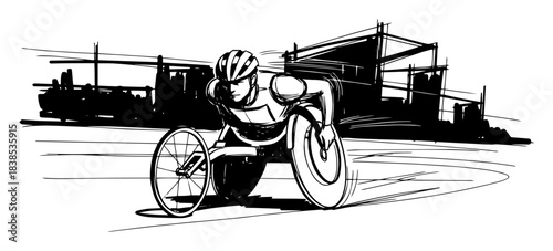 wheelchair racing paralympic sport vector black silhouette