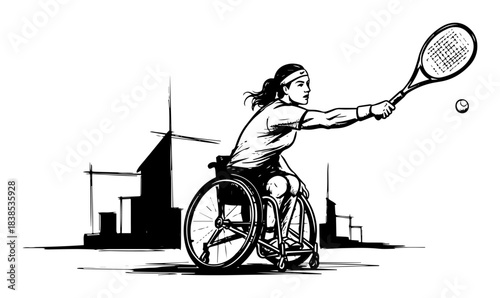 wheelchair tennis paralympic sport player vector black shape