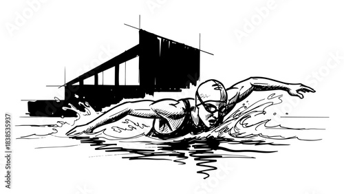 para swimming paralympic athlete vector monochrome silhouette