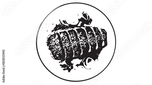 Black and white circular emblem featuring a loaf of bread illustration, vintage stamp style.