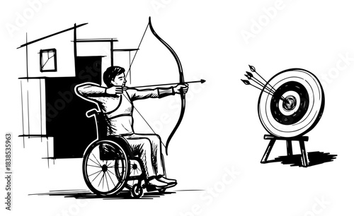 para archery wheelchair athlete vector monochrome shape