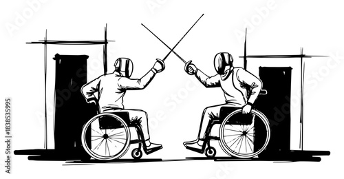 wheelchair fencing adaptive sports sketch vector